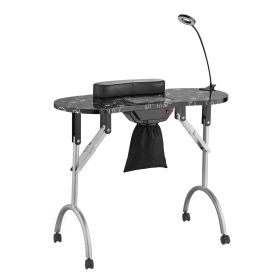 VEVOR Portable Manicure Table, Foldable Nail Table with Electric Dust Collector, Moveable Nail Tech Desk & 4 Wheels, 3 Dust Bags, Bendable LED Lamp