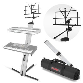 5 CORE 2 Tier Column Keyboard Stand Riser Piano Holder Heavy Duty Aluminium Built Attached Adjustable Music & Mic Stands Height 51.2 Inch for 61 76 88