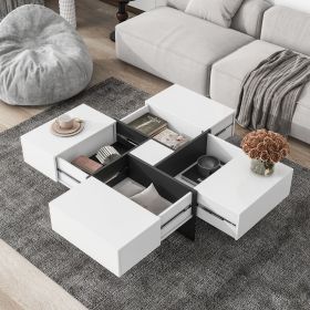 ON-TREND Unique Design Coffee Table with 4 Hidden Storage Compartments, Square Cocktail Table with Extendable Sliding Tabletop (Color: as Pic)