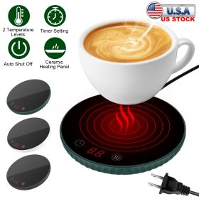 Desktop Electric Cup Warmer 8Hours Auto Off Overheating Protection Smart Timer Setting 2 Temperature Levels  Ceramic Heating Panel For Office Home (Color: green)