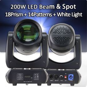 Mini 200W LED Moving Head Light Beam Spot 18 Rotating Prisms Dj Dmx Stage Light Effect Disco Dj Party Bar Wedding Club (Plug Type: UK Plug)