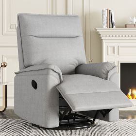 360 Degree Swivel Upholstered Manual Recliner Chair Theater Recliner Sofa Nursery Glider Rocker for Living Room (Material: Linen, Color: Grey)