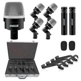 5 CORE Professional Drum Mic Kit 7 Piece Tom Snare Kick set XLR Wired Dynamic Microphone Set for Studio and On Stage Live Use - DM 7ACC (colour: BLK)